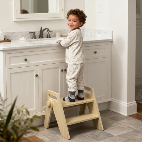 HOMEKOL Toddler Kids 2 Step Stool Natural Wood Color
