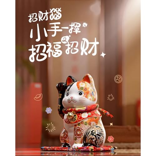 Mascotte chat style japonais tricolore oreilles bleues déco maison - 4