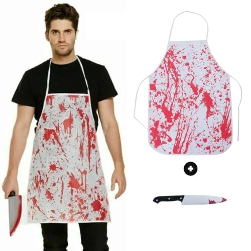 Fantasia Halloween Acogueiro Avental com Sangue + Faca Dia das Bruxas Adulto