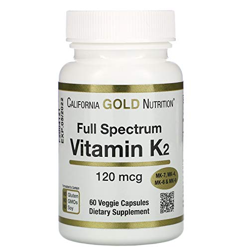 California Gold Nutrition, Vitamin K2, Full Spectrum with MK-7, Bone & Cardiovascular Health, Plant Based, 120 mcg, 60 Veggie Capsules