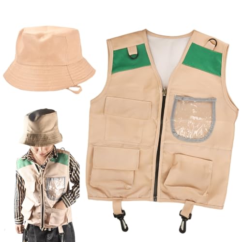 Costume da zoo Keeper per bambini, costume paleontologiche in tessuto I bambini includono gilet e cappello, vestiti per Halloween, cosplay e altro, costumi