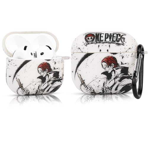 LEWOTE Compatibile con Apple AirPods 4 Custodia Protettiva Divertente Carina Cartone Animato Cover con Portachiavi [Serie One Piece] (Shanks)