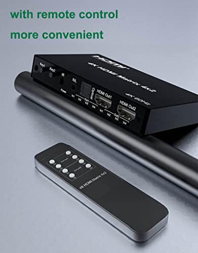 Image of Tobo 4K 60Hz HDMI Matrix Switcher 4x2 2x4 HDMI Switcher Splitter 4 in 2 Out with Optical + 3.5mm Audio Out Extractor with IR Remote TD-939H