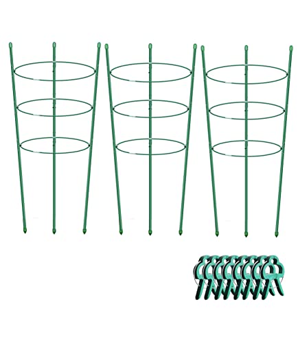 Alliico Plant Support Cages for Climbing Plant 20' Flower Cherry Tomato cage with Stand Stakes and Stable Support Rings, 3 Pack with 12 Clips (20')