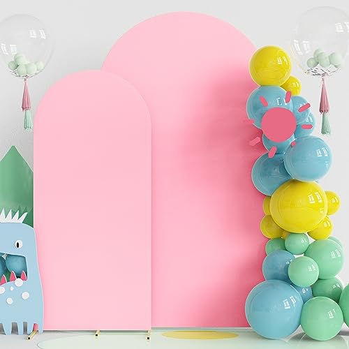 Fomcet Set of 2 Wedding Arch Covers 6FT, 7.2FT Pink Arch Backdrop Cover 2-Sided Fitted Round Top Spandex Fabric for Birthday Party Baby Shower Wedding Arch Stand Decoration