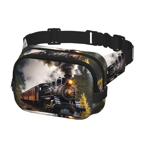 Sac banane homme femme noir à bandoulière réglable motif train à vapeur
