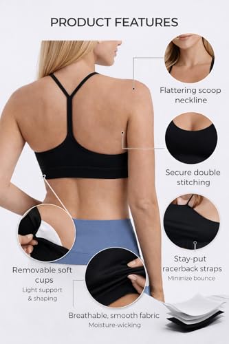 Image of Women's Y-Back Sports Bra with Spaghetti Straps Light Support Yoga Bra Soft Stretchy Low Impact Workout Gym Bralette Tops