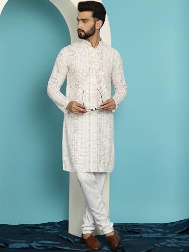 Image of SOJANYA (Since 1958 Men's Cotton Embroidered Printed Kurta & White Pyjama Set