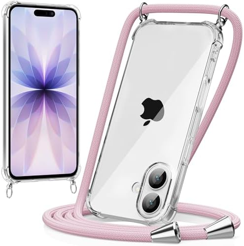 caslord Handyband kompatibel mit iPhone 17 | Transparent Hülle mit Handykordel | Handyhülle für zum Umhängen | für Sport Reisen Partys Einkäufe Babypflege | Roségold