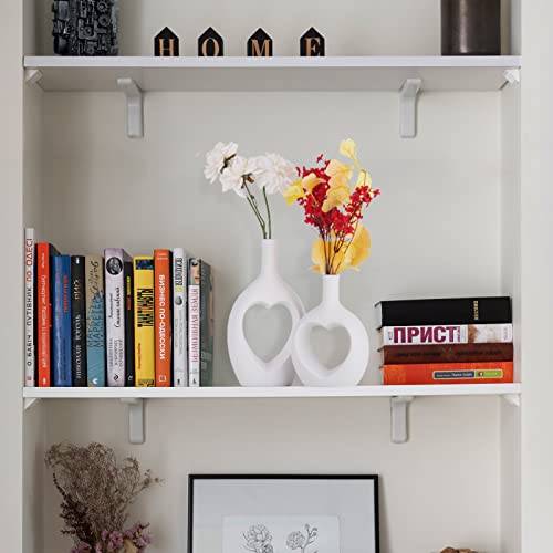 Ceramic Vase Set Of 2, White Heart Hollow Shaped Vases For Decor, Ceramic Vases For Home Decor, Modern Farmhouse Decor Accents; Living Room, Room, Bookshelf, Mantel, Centerpieces, Shelf Decor #TOP6