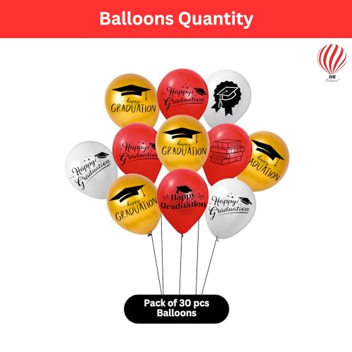 Image of HK balloons Rubber 30PCS Gold White Black Printed Birthday Decoration Item inchHappy Birthday inch Printed Balloons for Kids Party Decoration (Happy Graduation Balloons Printed Ballons Pack Of-30)