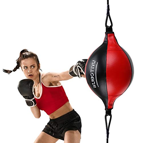 DricRoda Double End Punching Ball with Free Pump, Leather Dodge Speed Bag Boxing