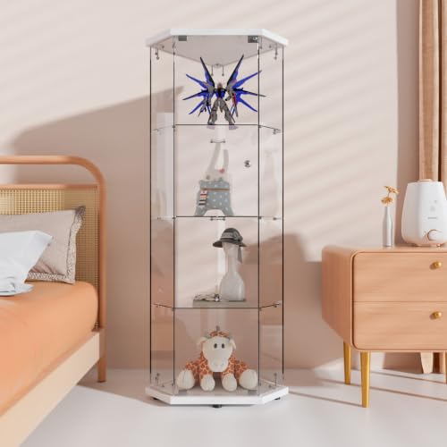 Image of Beauty4U 5 Corner Glass Display Cabinet, 4-Shelf Curio Cabinet, White