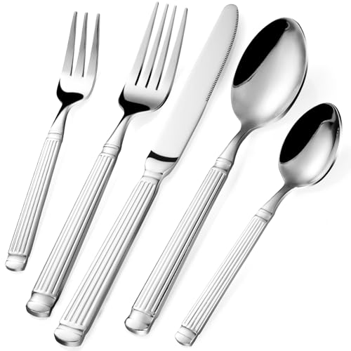 40-PCS Silverware Set - Stainless Steel Flatware Set Service for 8, Mirror Polished Cutlery Set for Home Party Restaurant, Dishwasher Safe