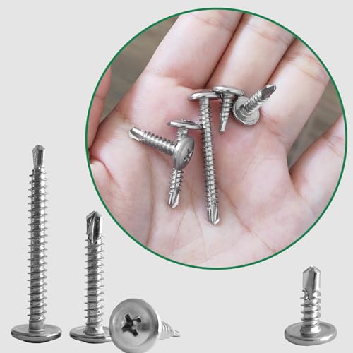 110 PCS M4.2 * 13mm Wafer Head Self Tapping Screw,410 Stainless Steel Modified Truss Head Self Drilling Screws,Tek Screws For Sheet Metal Steel,Aluminum,Wood,Plastics