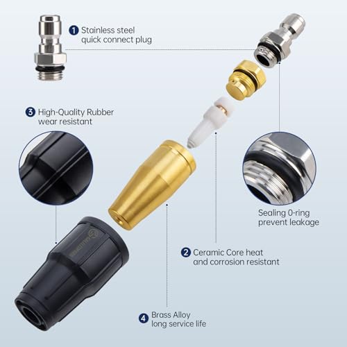 Image of Pressure Washer Tips Turbo Nozzle Pressure Washer 4000 PSI Rotating Pressure Nozzle with 1 /4 inch Quick Connect, 7 Spray Nozzle Tips Replacement for Cleaning Brick, Concrete, and Vinyl Surfaces(4.0 GPM)