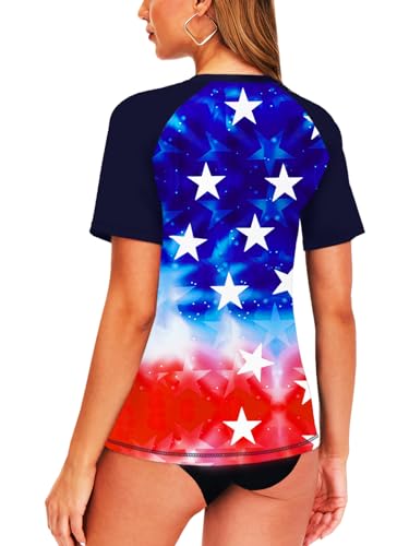 Image of AOBUTE Women Short Sleeve Rash Guard Gradient Sun Protection Swim Shirts