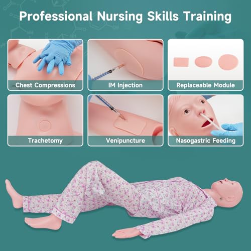 Skillssist Medical Training Manikin, Full Body Patient Care and Nursing Skills Practice Mannequin Model, Multifunctional Male-Female Nurse Training Dummy for Medical Education