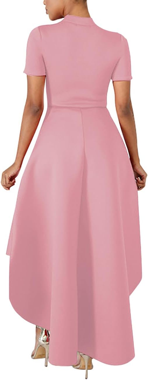 Lrady Womens V Neck Short Sleeve High Low Cocktail Party Dresses Peplum Tunic Tops Shirt Dress - Image 2