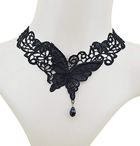 Choker papillon noir en dentelle et collier ras de cou élégant pour femme