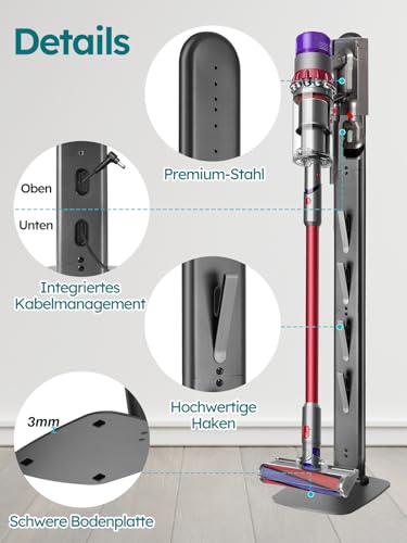Ständer kompatibler mit Dyson G5 V15 V12 V11 V10 V8 V7 V6, Bodenständer, Speichern und Organisieren, Kein Bohren, Metall