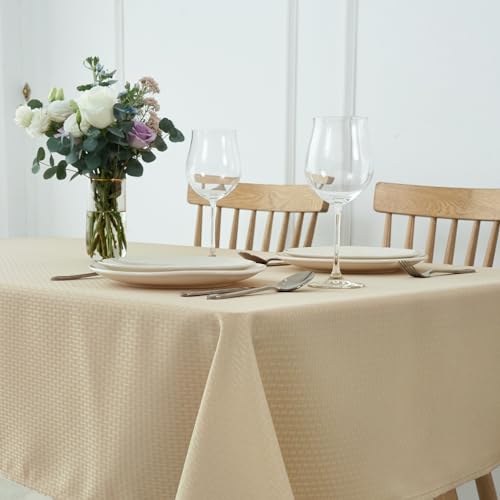 Image of maxmill Weaved Texture Rectangle Tablecloth Water Resistant Wrinkle Free Spill-Proof, Soft Table Cloth for Dining Room Decoration, Banquet Parties Event Holiday Dinner, 60 x 84 Inch Natural