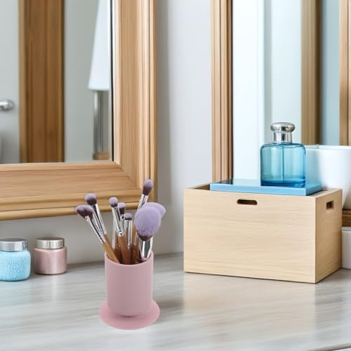 Pot à pinceaux silicone rose x2 avec ventouse pour rangement maquillage