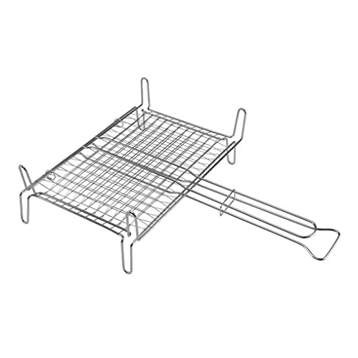 GMR Trading Griglia Doppia BBQ - Graticola da Barbecue con Piedi, Acciaio Cromato, Resistente e Robusta, Made in Italy, 15x27x37cm, Ideale per Campeggio e Giardino