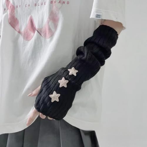 Y2K Women Teens Knitted Arm Warmers Japanese Harajuke Cosplay Lolita Cute Fingerless Mittens Thumb Hole Gloves