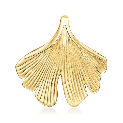 Ross-Simons 14kt Yellow Gold Satin and Polished Ginkgo Leaf Pendant