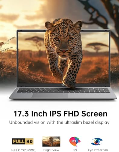 Image of MALLRACE Laptop,17.3-Inch FHD Display Laptop Computer with Quad Core-12th Alder Lake N95(Beats N5095,Up to 3.4GHz), 16GB RAM 256GB ROM Traditional Laptop Computer,6000Mah Battery,Silver