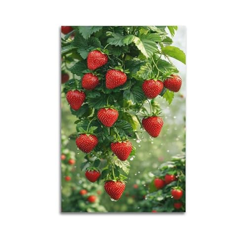 Poster mural fraises rouges suspendu design artistique texturé