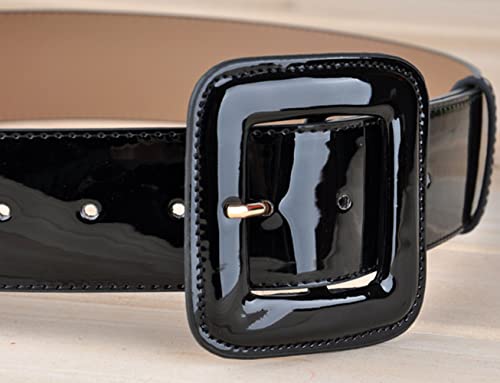 Women Genuine Leather Wide Belt Shiny Patent Leather Dress Belt3