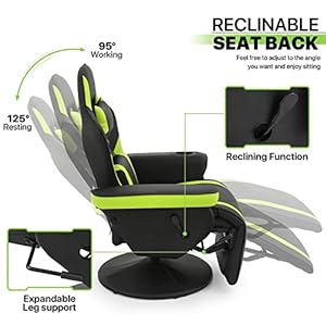 Magshion Gaming Recliner Chair Ergonomic Computer Chair for Adults Teens, PU Leather Seat Adjustable Reclining Game Chair with Headrest, Lumbar Support, Footrest and Cup Holder for Living Room, Green Magshion Gaming Recliner Chair Ergonomic Computer Chair for Adults Teens PU Leather Seat Adjustable Reclining Game Chair with Headrest Lumbar Support Footrest and Cup Holder for Living Room Green