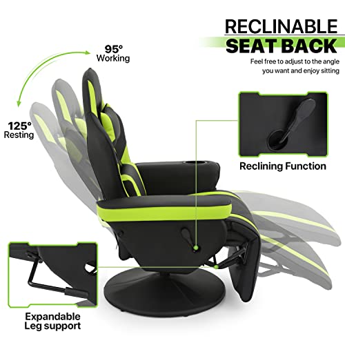 Magshion-Gaming-Recliner-Chair-Ergonomic-Computer-Chair-for-Adults-Teens-PU-Leather-Seat-Adjustable-Reclining-Game-Chair-with-Headrest-Lumbar-Support-Footrest-and-Cup-Holder-for-Living-Room-Green Magshion Gaming Recliner Chair Ergonomic Computer Chair for Adults Teens PU Leather Seat Adjustable Reclining Game Chair with Headrest Lumbar Support Footrest and Cup Holder for Living Room Green