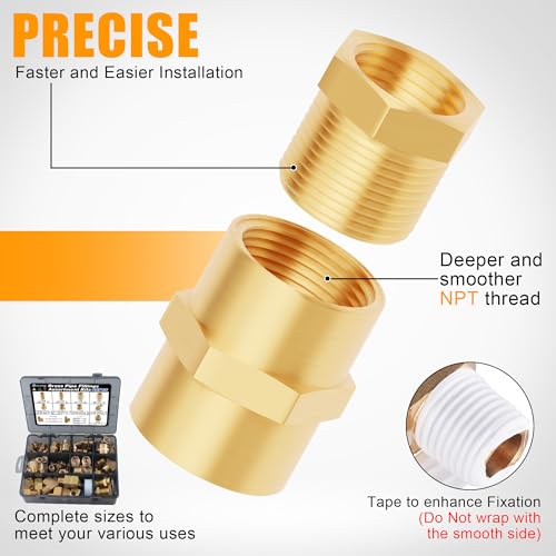 92PCS-Brass-Pipe-Fittings-Assortment-Kit-NPT-AdapterHex-NippleReducer-BushingHex-Coupling90-Degree-45-Degree-Barstock-Street-ElbowStreet-TeeBulk-Head-Fittings-Kits