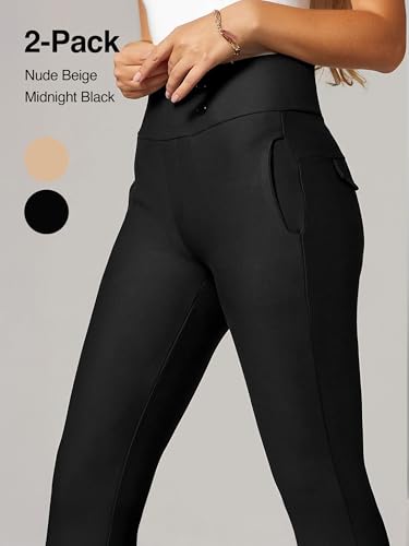 Conceited 2-Pack Stretch Slacks for Women - Wear to Work - Slim Leg Dress Pants with Pockets - Khaki, Black - (Small)4