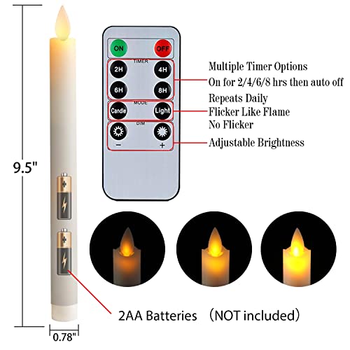 5Plots 6Pcs White Real Wax Flicking Flameless Taper Candles With Remote And Timer, Moving Flame Battery Operated Taper Candles, Led Window Candles, Candle Gifts For Home/Christmas/Wedding Decor #TOP5