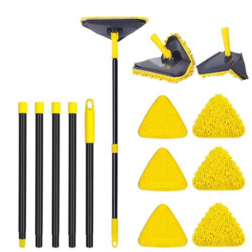 Newly Upgraded Wall Mop with 82 Inches Long Handle 180 Folding Wall Cleaner Triangle Mop with Squeegee 3-in-1 Ceiling Cleaning Tool with 6 Replacement Pads for Wall Baseboards Ceiling Floor