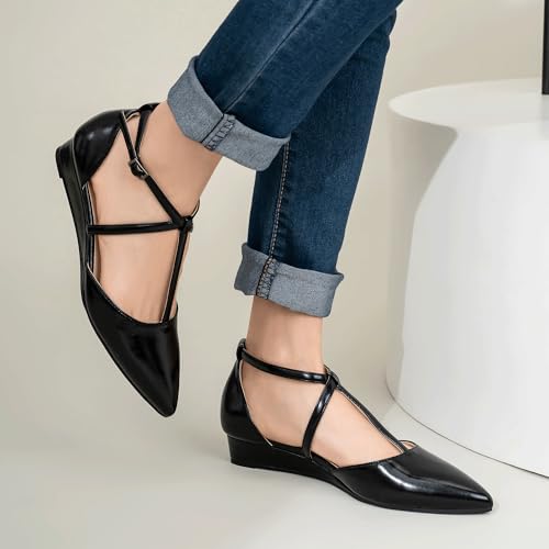 IDIFU Strappy Flat Shoes Pointed Closed Toe Dress Shoes for Women Buckle Ankle T Strap Wedge Flats Wedding Bride Bridal Guest Business Casual Office Prom Dressy Comfortable Formal Women's Flats Shoes3