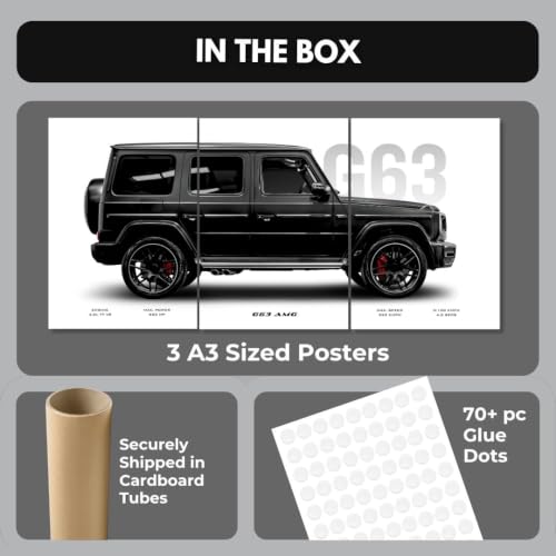 Image of G Wagon Poster | G63 Split Design Cars Poster | G Wagon 3 A3 Sized Car Posters for Wall | Merc G63Large Size (89 x 42 cm) Sportscar Wall Art | Merc Car Posters for Wall, Room, Study Table (B 053)