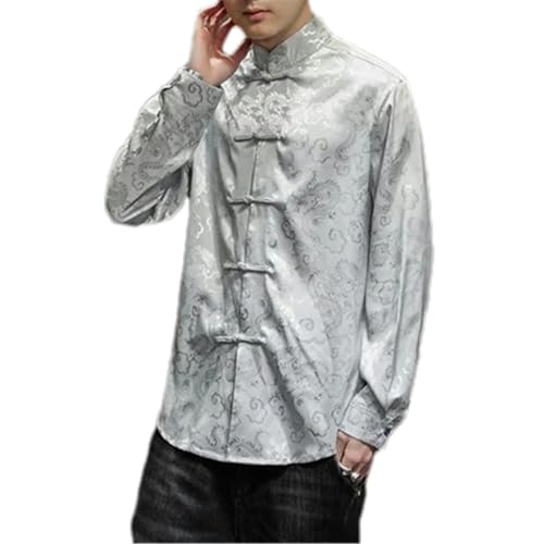 Chemise manches longues col montant homme style chinois vintage coton