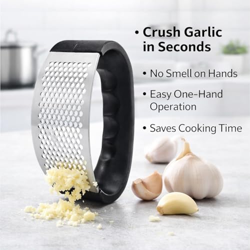 Image of Signamio Garlic Crusher Mini Hand Press Chopper for Effortless Garlic Preparation, Durable and Easy to Clean Kitchen Essential - DN-2 Black