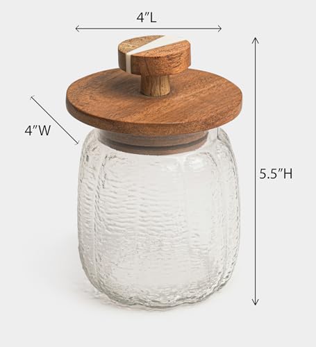 Image of Ireka Home Ripple Glass Jar with Wooden Lid | Multipurpose Stackable Glass Jar with Lid | Storage Container for Dry Fruits Grains Pulses Cereals Cookies