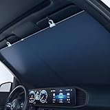 PIEZAPRINT Automatic Retractable Car Sunshade – Adjustable Windshield UV Blocker with Suction Cups, 29.1–59.1 in Width, Heat Reflective