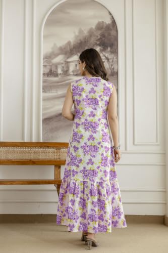 Image of Daevish New Rayon Floral Printed Flared Maxi Dress for Women | Women Maxi Dress