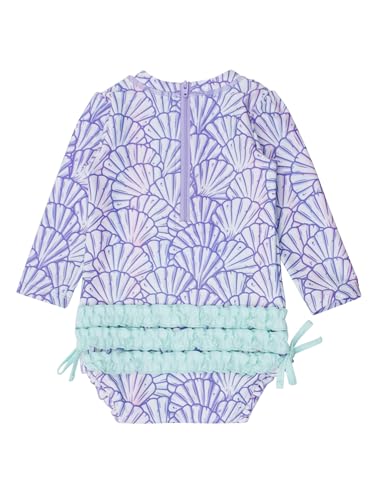 Image of RuffleButts Baby Girls UPF 50+ Sun Protection Floral Printed Long Sleeve One Piece Rash Guard Swimsuit with Zipper