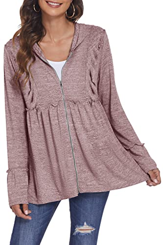 DEESHA Plus Size Zip Up Hoodie for Curvy Women Spring Ruffle Hooded Sweatshirts Jacket Cardigans Lightweight2