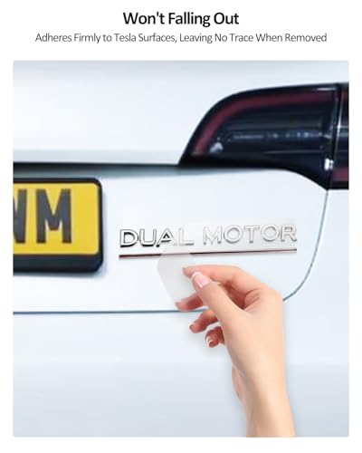 Image of 2025 Tesla Dual Motor Metal Letters Sticker Tailgate Letters Emblems for Tesla Model 3 Y S X Accessories Dual Motor Emblem Model Y Metal Raised Logo Tailgate Letters Silver