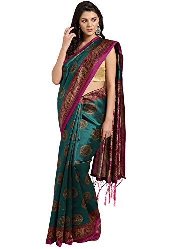 Image of Ishin Art Silk with Blouse Piece Saree (Ishinsc-Chotahathirama Turq Blue Free)